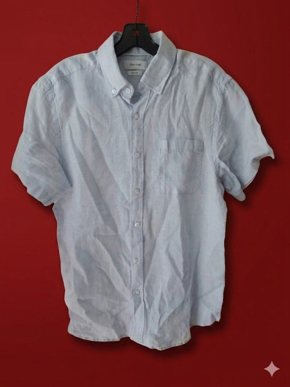 New Men's Porter and Ash Light Size L Color Light Blue 100% Linen  Shirt